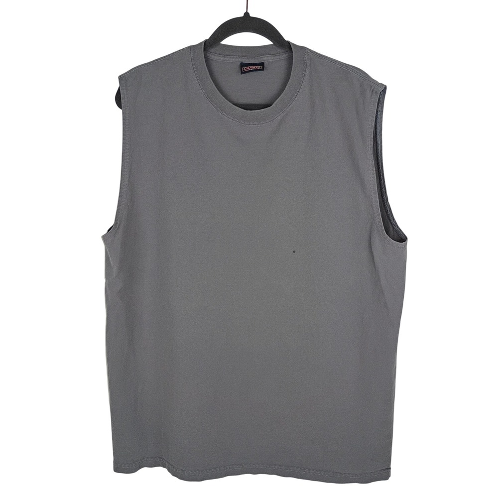 Champs Sports Mens Sleeveless Muscle Tee Shirt Gray Crew Neck Athletic Top XL